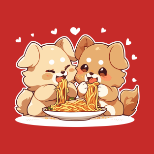 Cute dogs sharing spaghettis T-Shirt