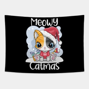 Meowy Catmas Cute Cat Santa Claus Christmas Gift Tapestry