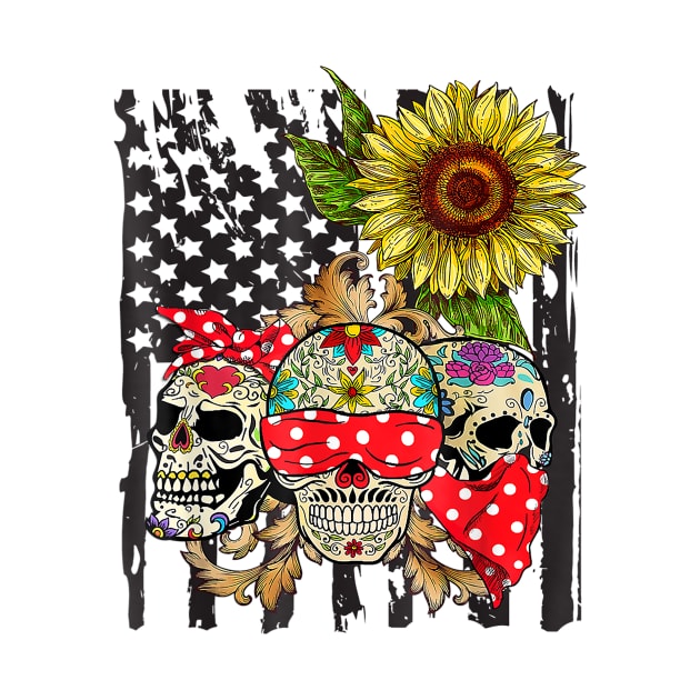 Sugar Skull American Flag Sunflower Floral by VincenGleqa