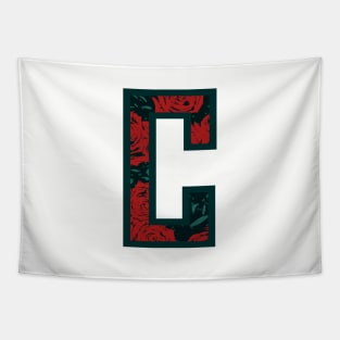 Modern Rose Floral Initial Name Alphabet - Letter C Tapestry