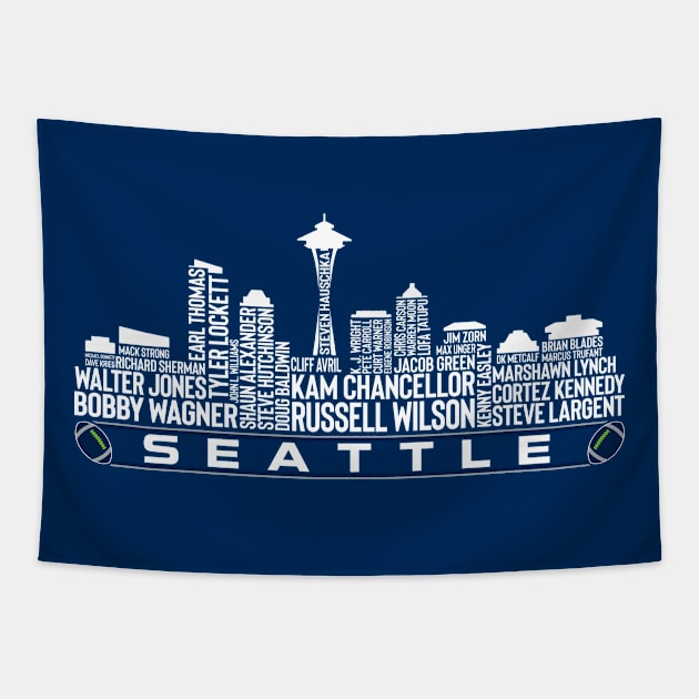 Seattle Football Team All Time Legends, Seattle City Skyline Tapestry by Legend Skyline