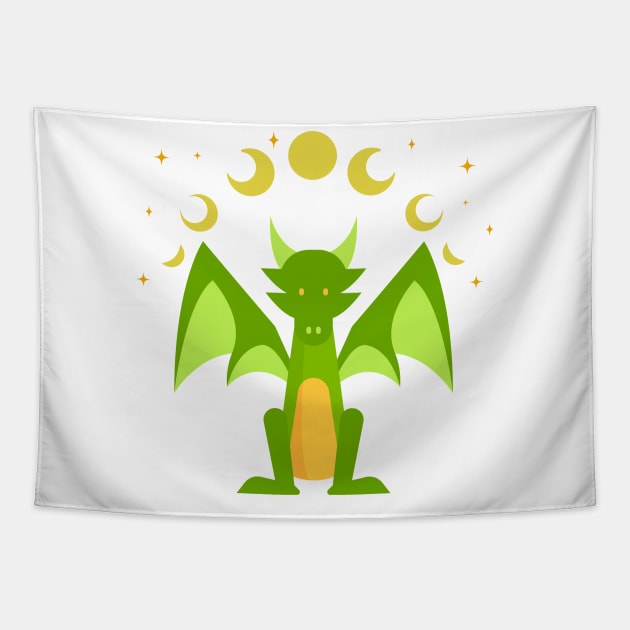 Green dragon under the moon and stars. Tapestry by DQOW