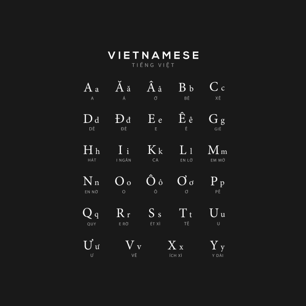 Vietnamese Alphabet Chart, Vietnam Language Chart, Black by typelab