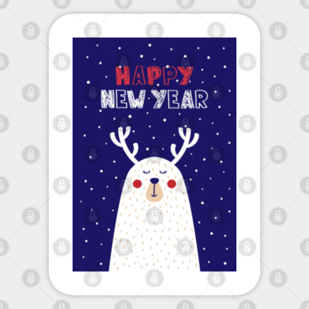 Happy New Year Deer 02 - Happy New Year - Sticker