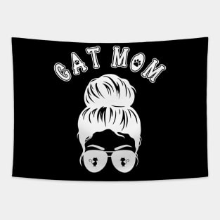 Cat Mom Messy Bun and Aviator Sunglasses Graphic Design Tapestry