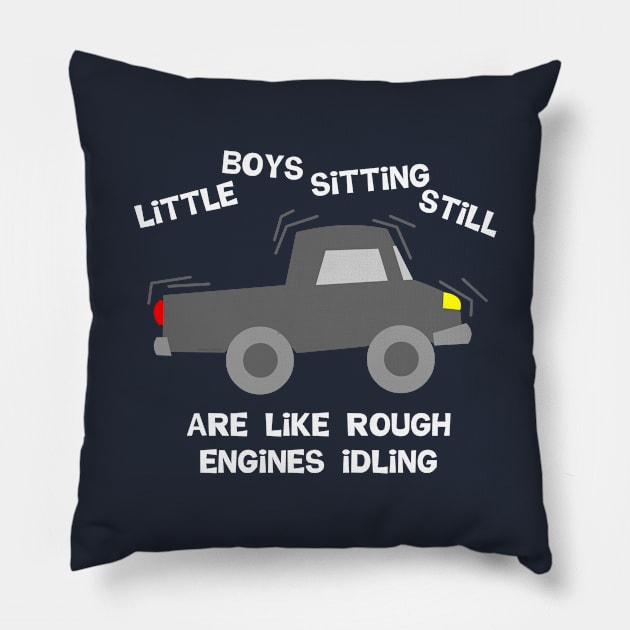 Boys Sitting Still White Text Pillow by Barthol Graphics