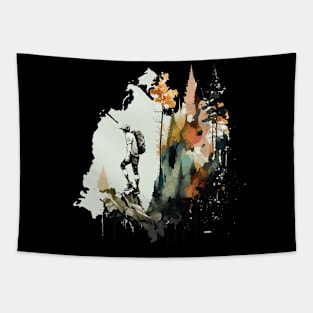 Trailblazing Adventures Watercolor Style Hiking Scene Tapestry