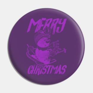 Skiing Snowman - Merry Christmas - Purple Pin