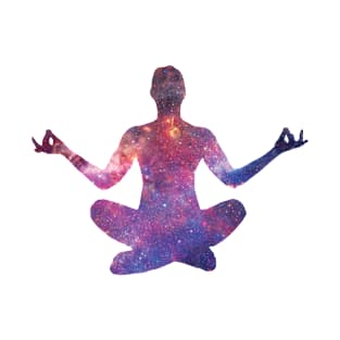 Yoga pose in shiny purple colours with stars T-Shirt