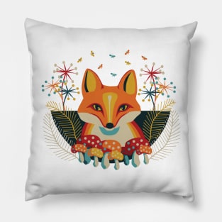 Fox with mushrooms and flies Pillow