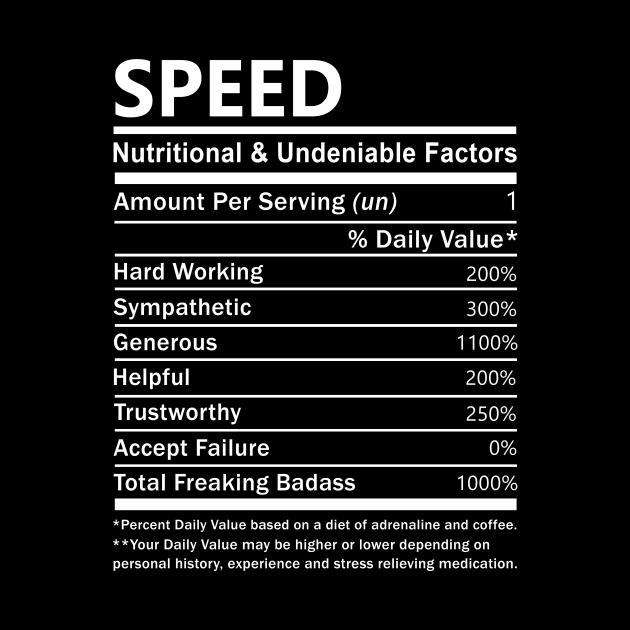 Speed Name T Shirt - Speed Nutritional and Undeniable Name Factors Gift Item Tee by nikitak4um