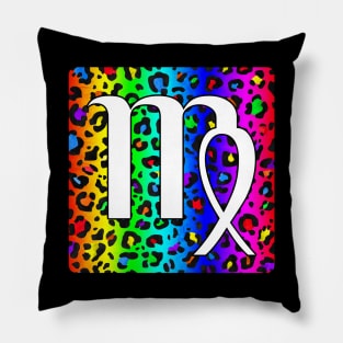 Virgo Zodiac Horoscope Rainbow Leopard Print Square Monogram Pillow