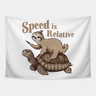 Speed is Relative Funny Vintage Sloth Riding Tortoise Tapestry