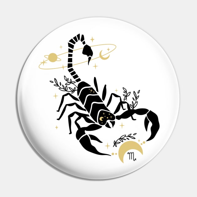 Black and Gold Zodiac Sign SCORPIO Pin by KOTOdesign