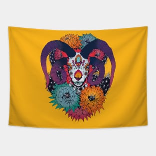 Painted Skull in Flowers Tapestry