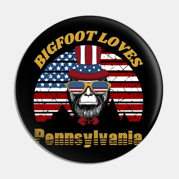 Bigfoot loves America and Pennsylvania Pin by Scovel Design Shop