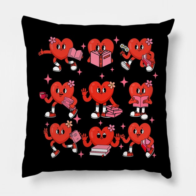 Cute Heart Reading A Book Valentines Day Teacher Book Lovers Pillow by Neldy