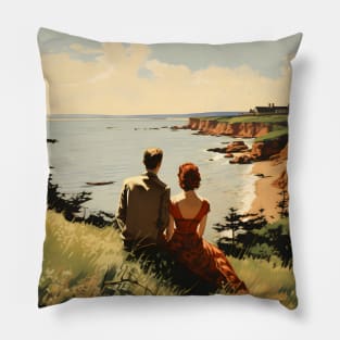 Vintage Romantic Couple on Prince Edward Island - Nostalgic Artwork Pillow