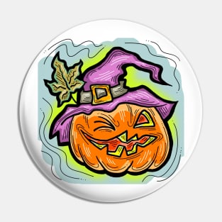 Scary Halloween pumpkin monster face head. Pin