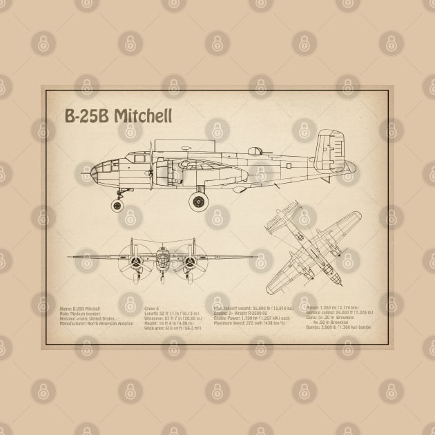 B-25B Mitchell Doolittle - Airplane Blueprint - SD by SPJE Illustration Photography