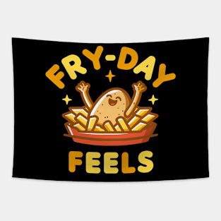 Fry Day Feels | Cute Potato enjoying Friday vibes | Funny Potato puns Tapestry