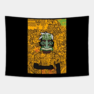 MaleMask NFT with HawaiianEye Color and DarkSkin Color - Doodle Style Tapestry