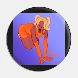 Neon Orange Dress Girl Pin