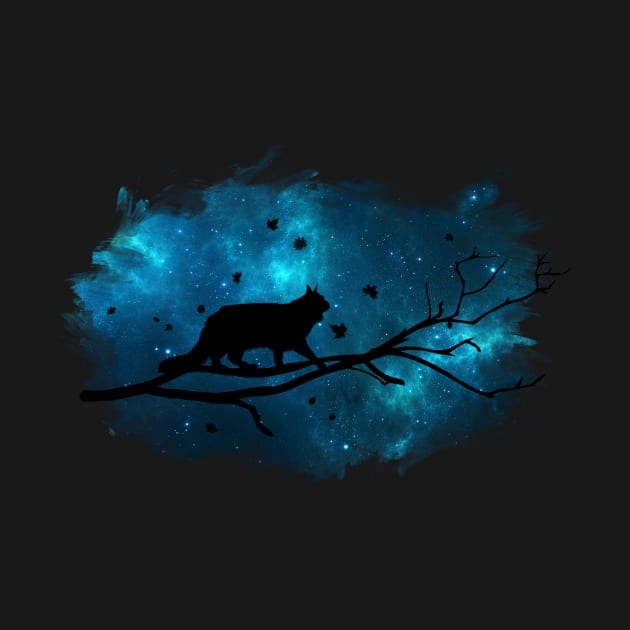 Cat silhouette and galaxy sky (green) - Cats lover - Animals lovers - Catshirt - Vegan - Gift idea by Vane22april