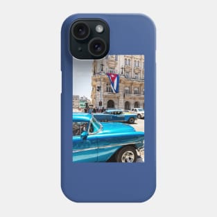Blue Cars In Havana And Cuban Flag Phone Case