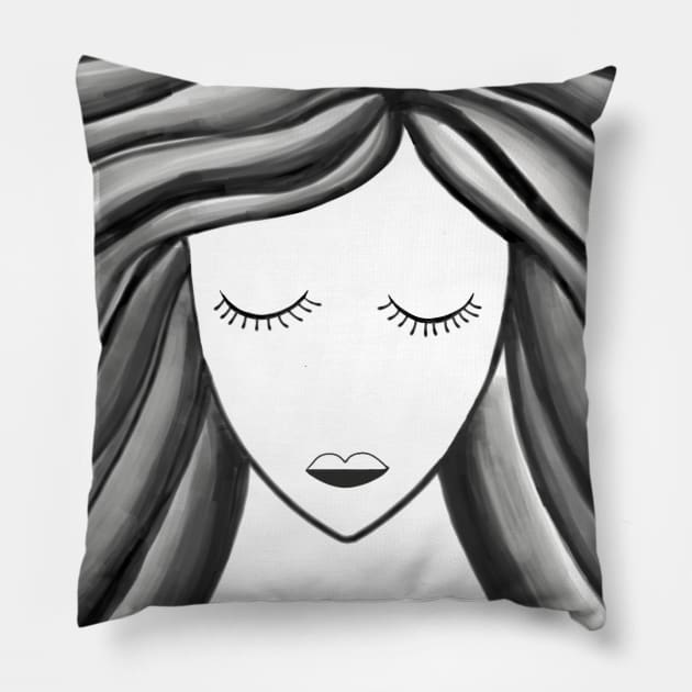 Empowered Lady in Black With Flowing Hair Pillow by Artisy Artist 