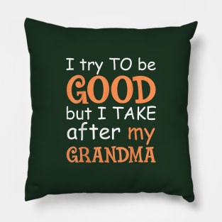 I try to be good but i take efter my grandma Pillow