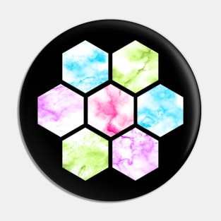Marble Hexagon | Blue Pink Green Purple | Black Background Pin