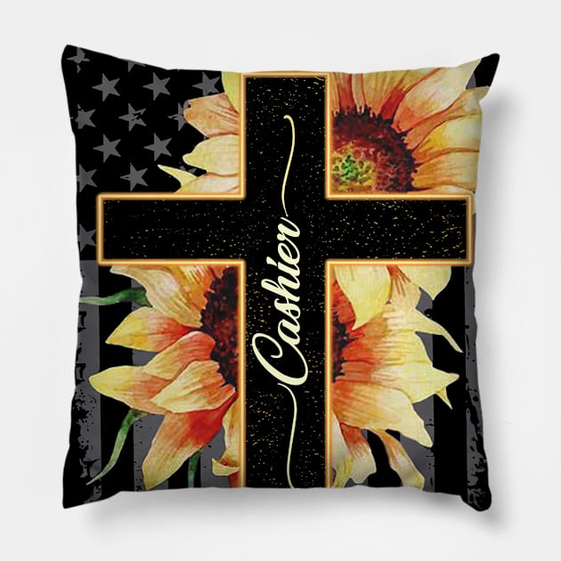 Cashier American Flag - Sunflower Pillow by arlenawyron42770
