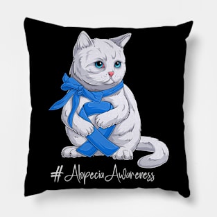 Cute Cat Alopecia Awareness Month Blue Ribbon Survivor Survivor Gift Idea Pillow