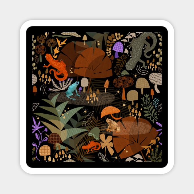 Frogs and Mushrrooms Magnet by Renee Ciufo Illustration