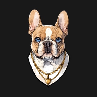 Tan and white portrait with gold chain French Bulldog T-Shirt