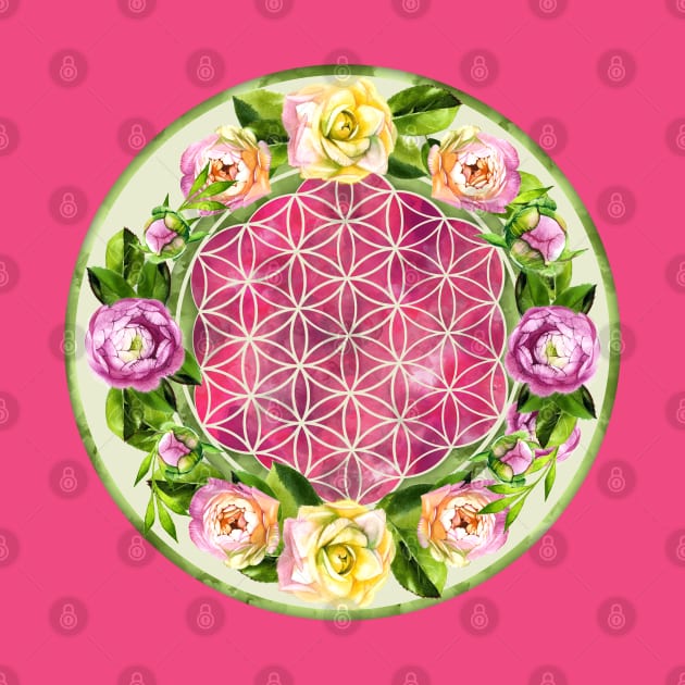 Flower of life in watercolor flower wreath by Nartissima