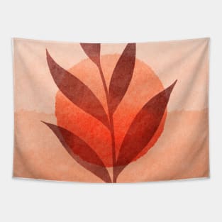 Neutral Boho Art Print, with orange plant Tapestry