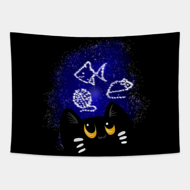 Kitty dreams Tapestry by Witchvibes