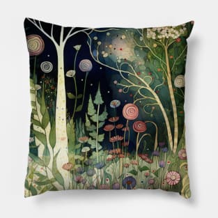 Watercolor Forest, Woodland Landscape Pillow