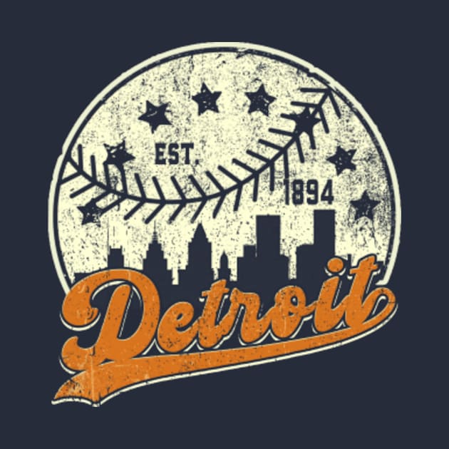 Distressed Detroit Downtown Skyline Baseball by Taylosose