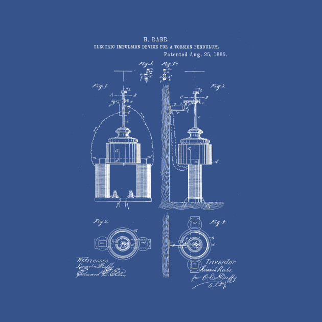 Disover Electric Impulsion Device for a Torsion Pendulum Vintage Patent Hand Drawing - Impulsion - T-Shirt