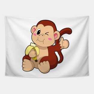 Baby Monkey with Banana Tapestry