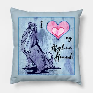 AFGHAN HOUND. Blue grunge. Love, Heart. Pillow