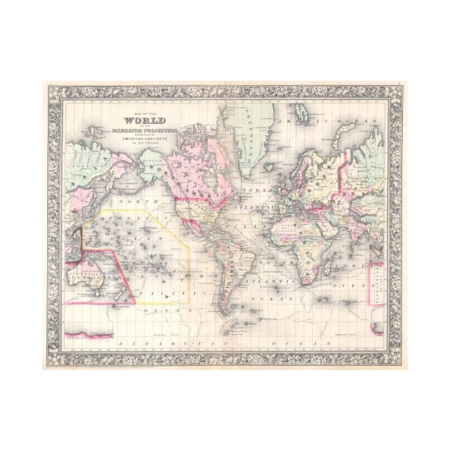 Vintage Map of The World (1864) by Bravuramedia