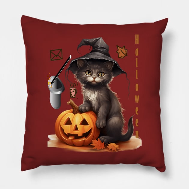 Halloween black cat pumbkins Pillow by ahlama87