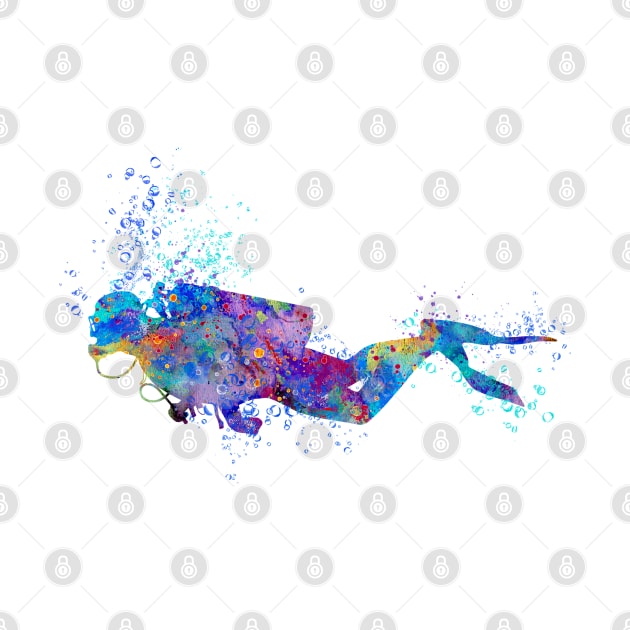 Scuba Diver Colorful Watercolor by LotusGifts