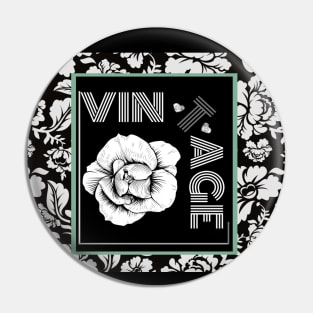 Vintage Collection Cabbage Rose Retro Black and White Pin