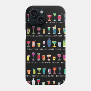 Line em Up! - Prohibition Cocktails pattern on black Phone Case