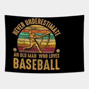 Funny Sarcastic Old Man who Loves Baseball Fan Tapestry